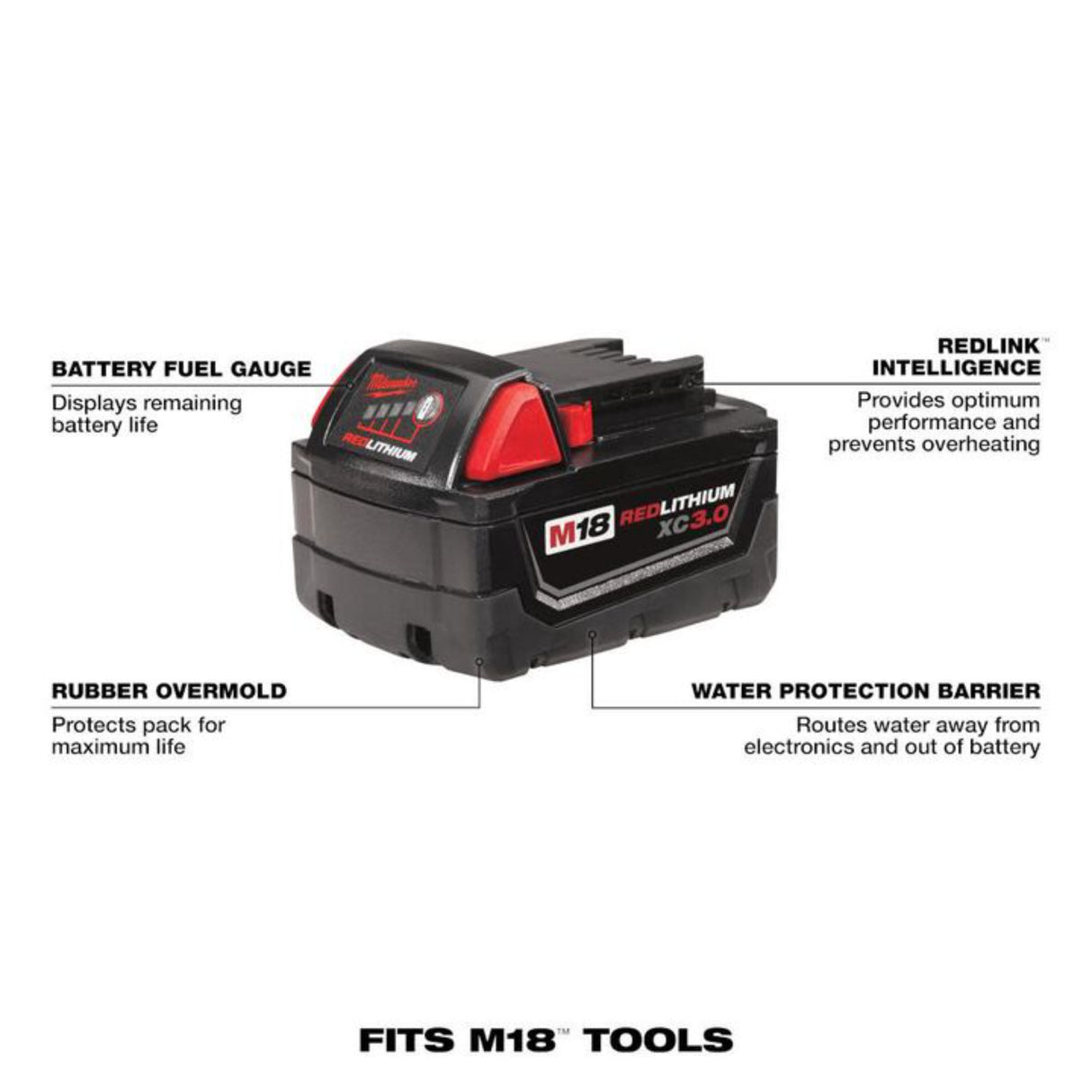 Milwaukee M18 REDLITHIUM XC 18V 3Ah Lithium Ion Power Tool Battery Pack with Fuel Indicator