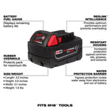 Milwaukee M18 REDLITHIUM XC 18V 5Ah Lithium Ion Power Tool Battery Pack with Fuel Indicator