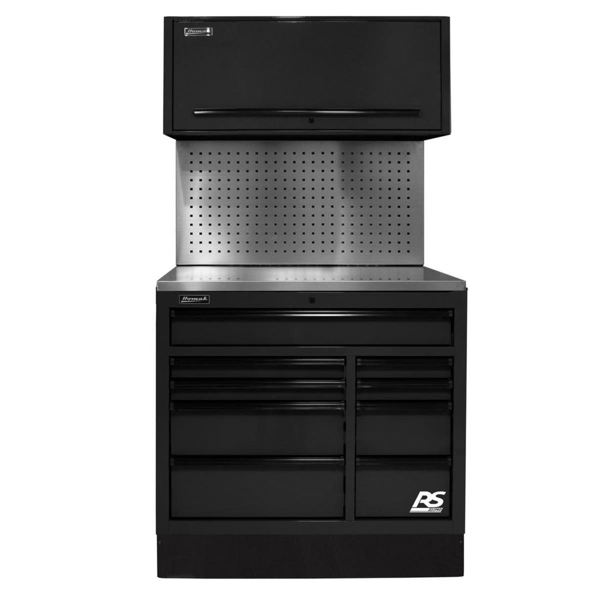 Homak 41" CTS Centralized Tool Storage Set — 9-Drawer Roller Cabinet, Canopy & Tool Board Backsplash