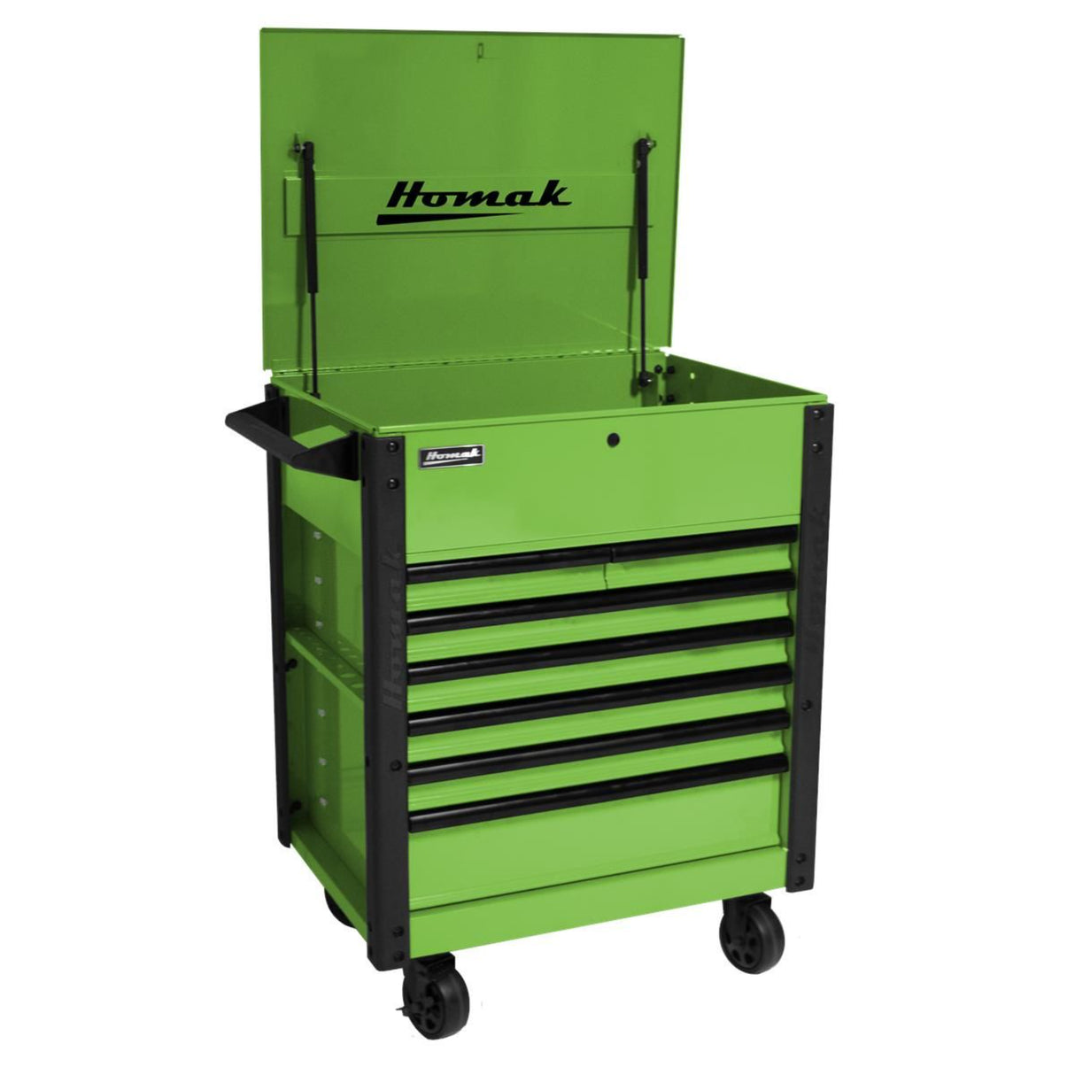 Homak 35" Pro Series 7-Drawer Flip-Top Service Cart — 100 lb Slides, Lockable Lid, Slotted Sides