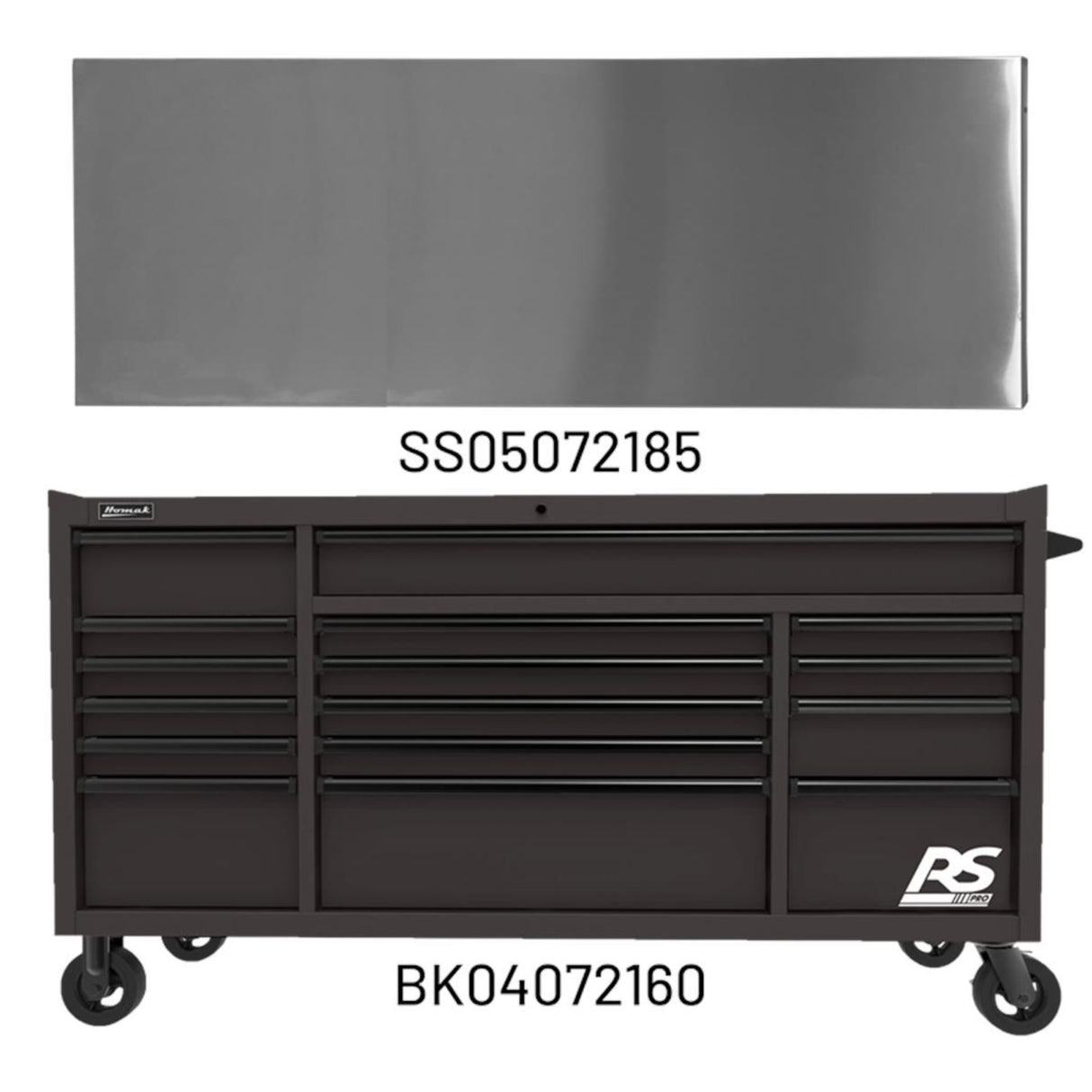 Homak 72" RS Pro 16-Drawer Roller Cabinet — 24" Depth, 100 lb Slides, 660 lb Casters