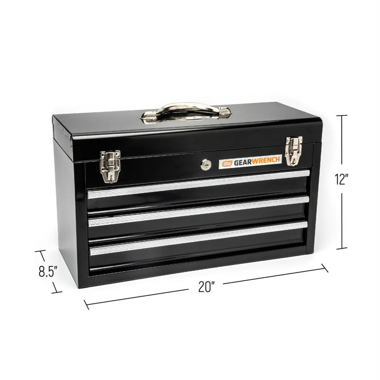 GearWrench 83151 20" 3-Drawer Steel Tool Box — Ball Bearing Slides, Keyed Lock