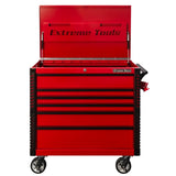 Extreme Tools 41in 6-Drawer Flip Top Deluxe Tool Cart with Bumpers, Red/Black