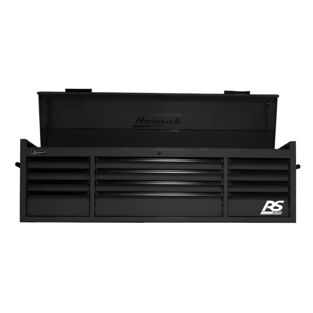 Homak 72" RS Pro 12-Drawer Top Chest — 24" Depth, 100 lb Slides, 3-Outlet Top Till