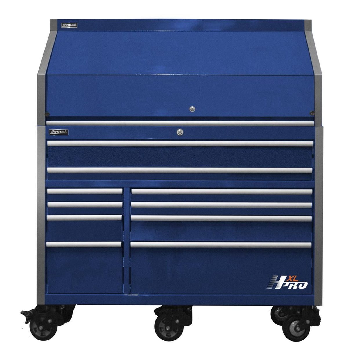 Homak HXL Pro 30" Deep Roller Cabinet & Top Hutch Combo — 18 Drawer, Blue