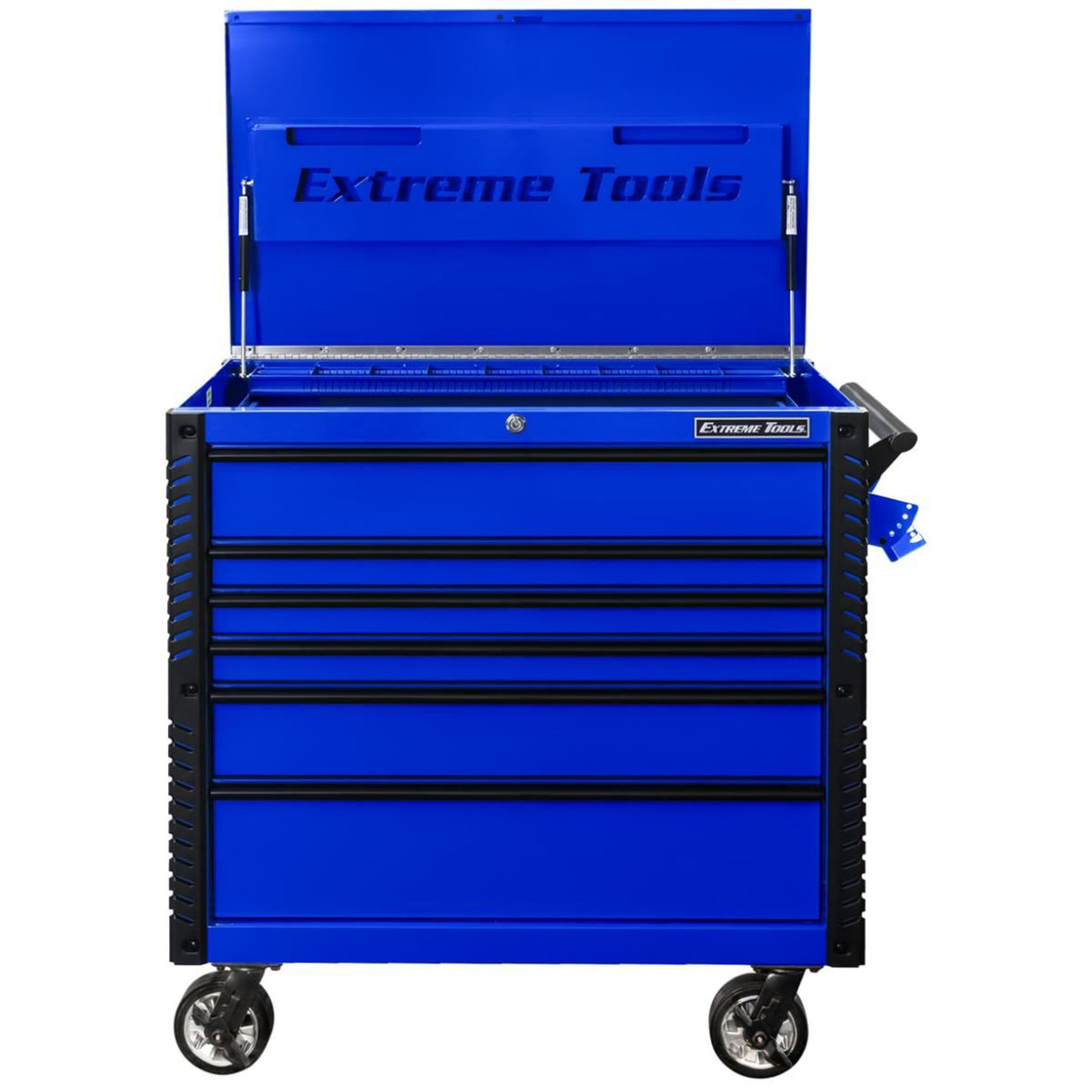 Extreme Tools 41in 6-Drawer Flip Top Deluxe Tool Cart with Bumpers, Blue/Black