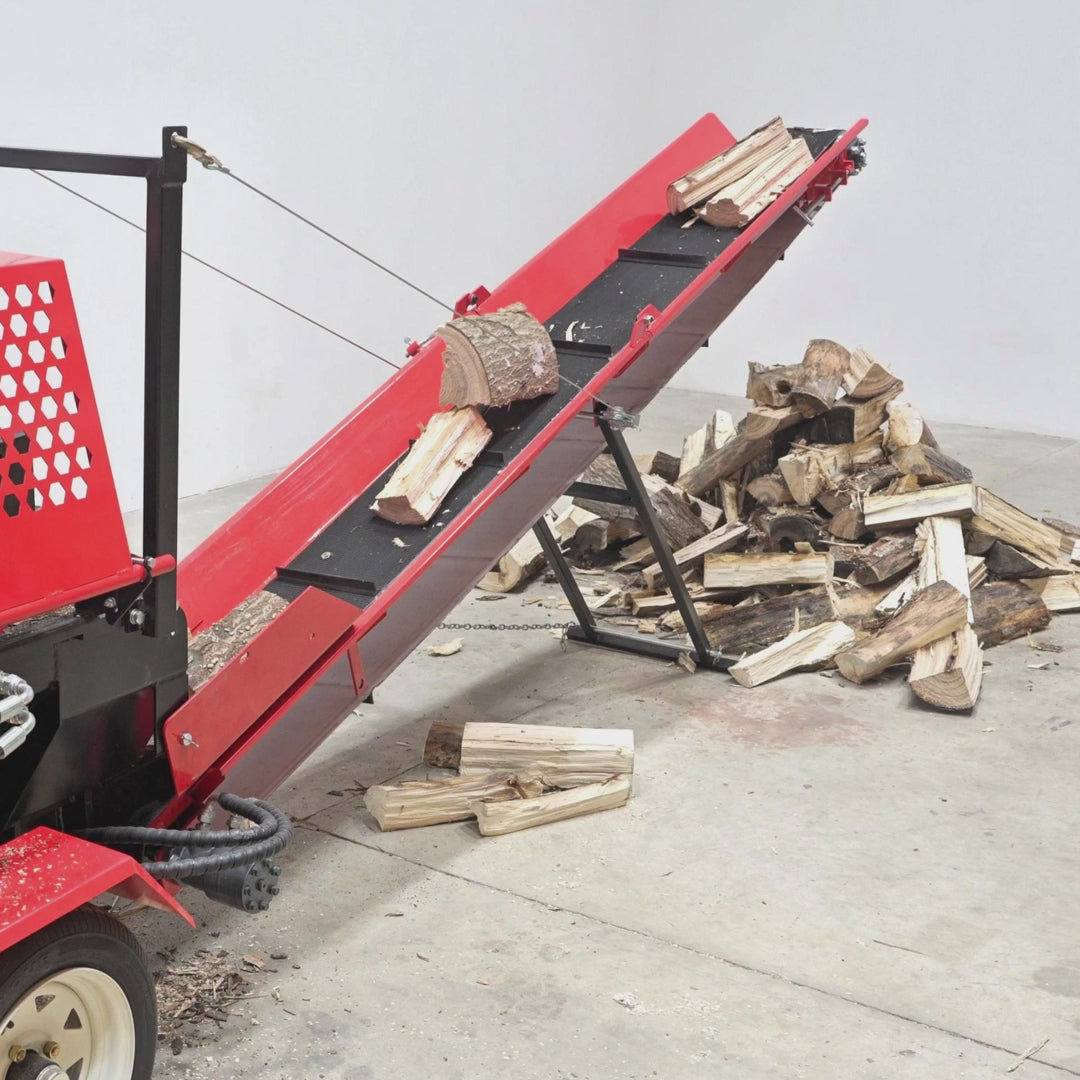 MechMaxx - Firewood Log Splitter Processor with Conveyor 20 Ton Hydraulic Wood Splitter, 24” Log Capacity, 18” Chainsaw HLS20
