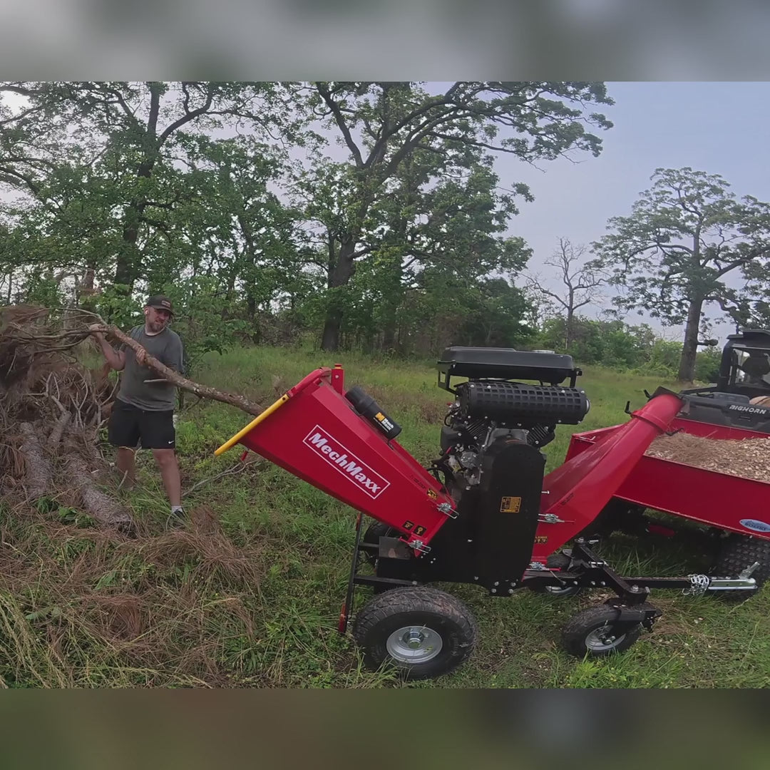 MechMaxx - 8” Drum Wood Chipper with 35HP 1000cc ZONSEN Gas Engine, Electric Start, 4-Wheel Commercial Chipper B200