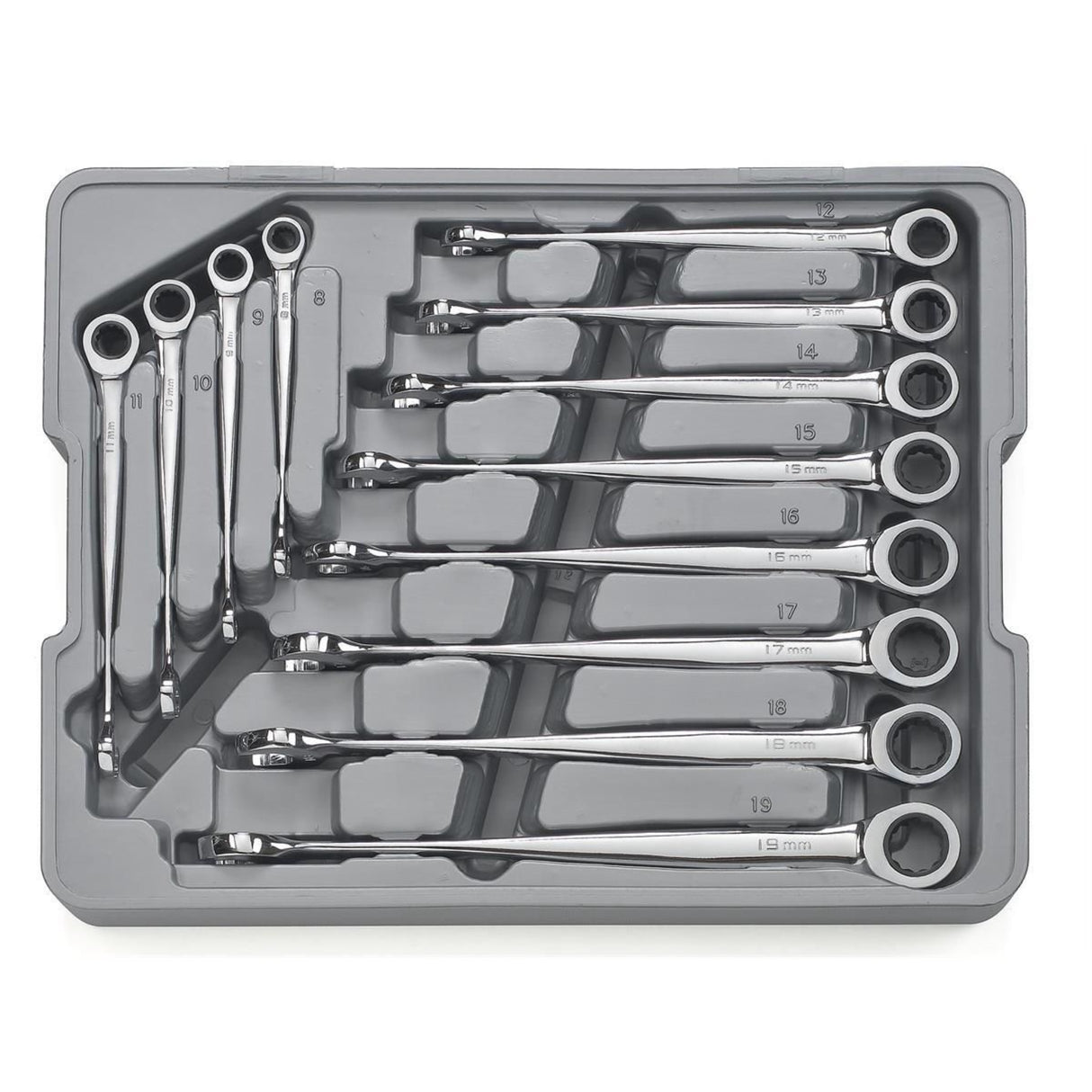 GearWrench 85888 12-Pc 72-Tooth 12-Point XL X-Beam Ratcheting Wrench Set — Metric 8-19mm