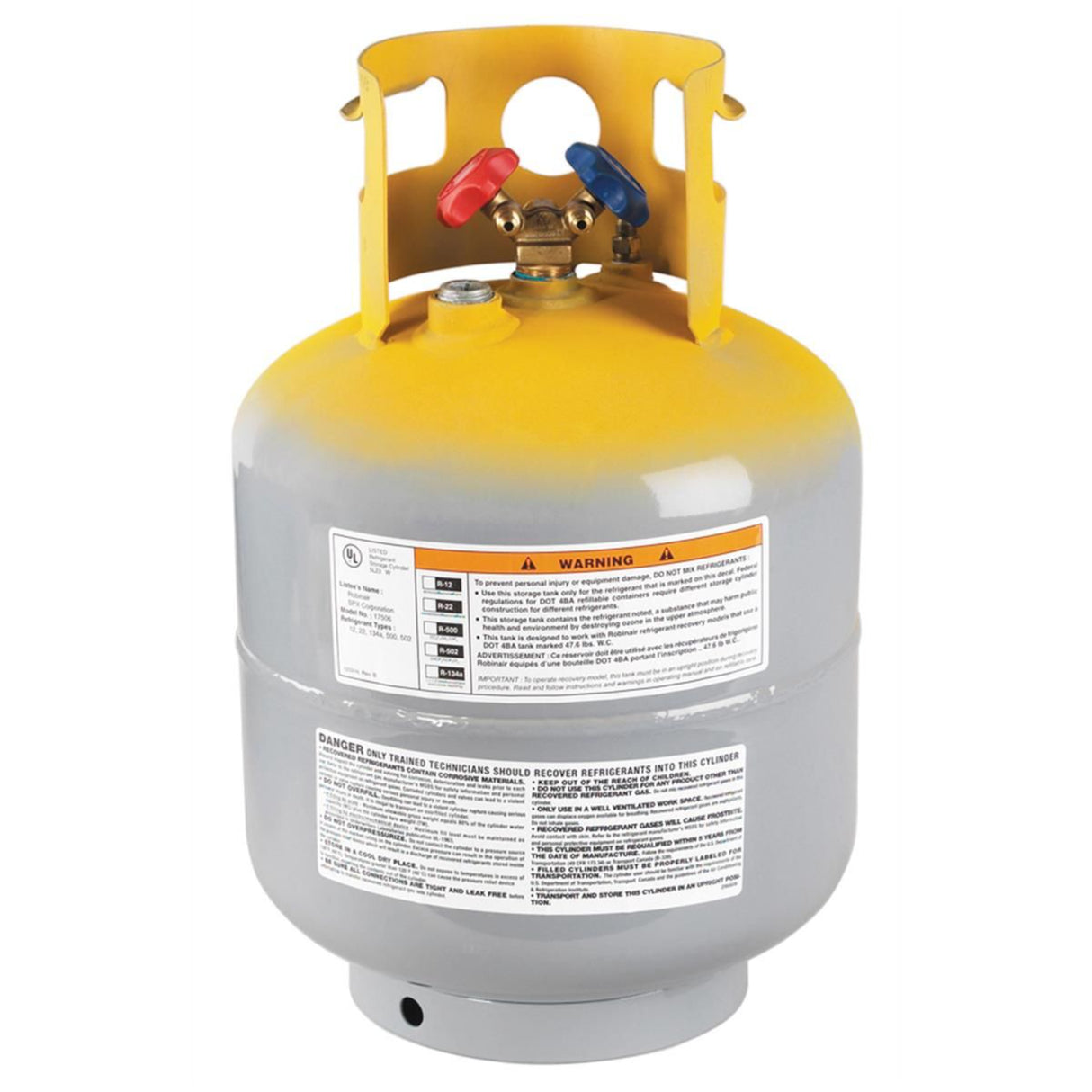Robinair 17506 50 lb Refillable Refrigerant Tank, 1/4" Fittings, DOT Approved