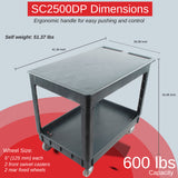 Sunmax SC2500DP Heavy-Duty Utility Cart with Flat Top Shelf – 2-Tier Rolling Service Cart