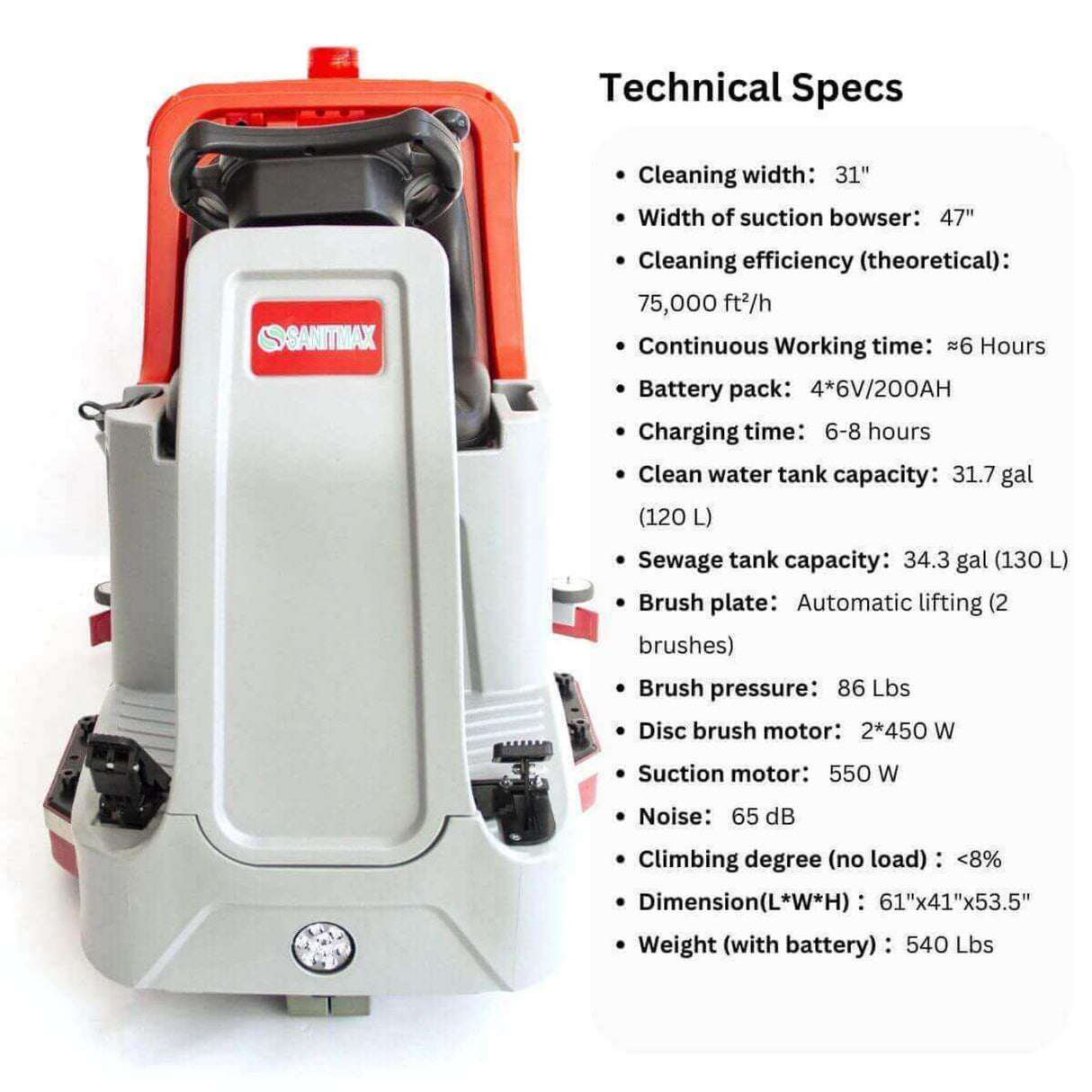 Sunmax SM860 34" Ride-On Floor Scrubber Dryer Machine