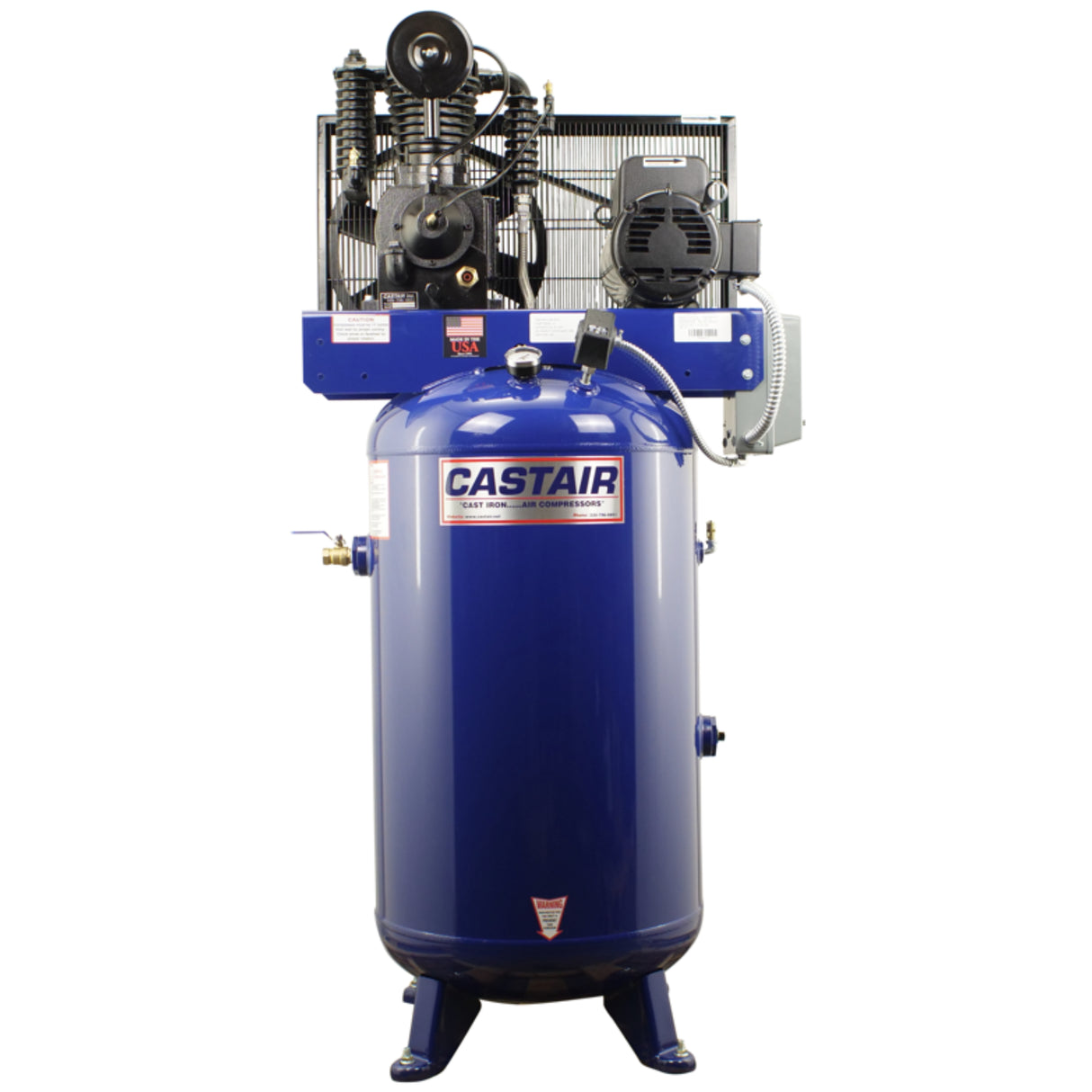 Castair 5 HP Industrial Two-Stage Cast Iron Air Compressor – 17.5 CFM @ 175 PSI, 80 Gal ASME Tank