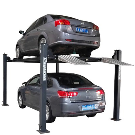Daytona LFPP10 10,000 lb 4-Post Parking Lift – Premium Vehicle Storage Lift with Aluminum Ramps & Adjustable Runways, 120V