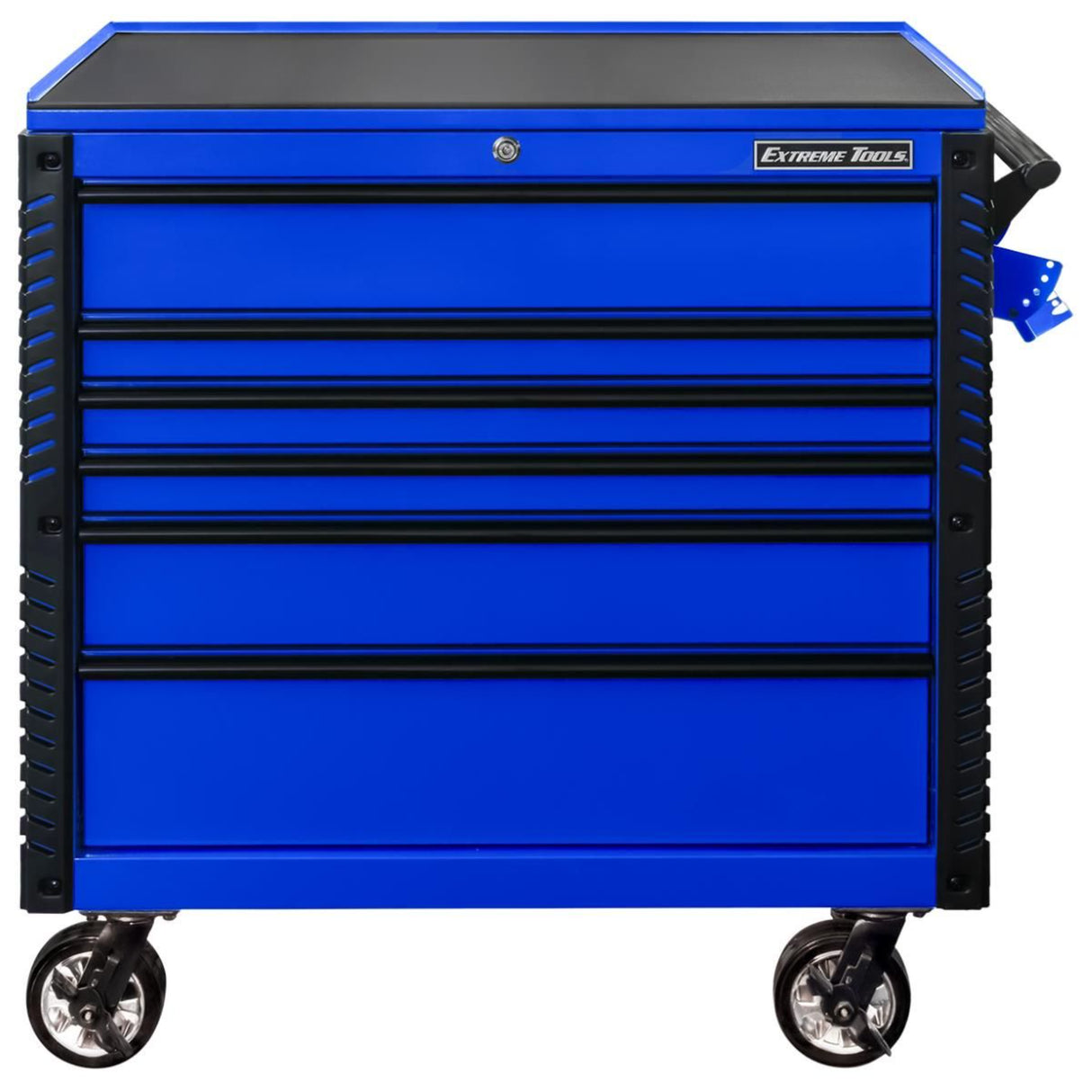 Extreme Tools 41in 6-Drawer Flip Top Deluxe Tool Cart with Bumpers, Blue/Black