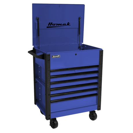 Homak 35" Pro Series 7-Drawer Flip-Top Service Cart — 100 lb Slides, Lockable Lid, Slotted Sides