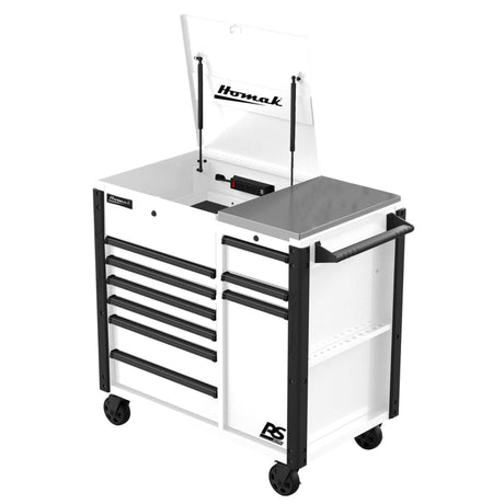 Homak 44" RS Pro 9-Drawer Flip-Top Power Service Cart — Stainless Worksurface, 4 Outlets + 2 USB