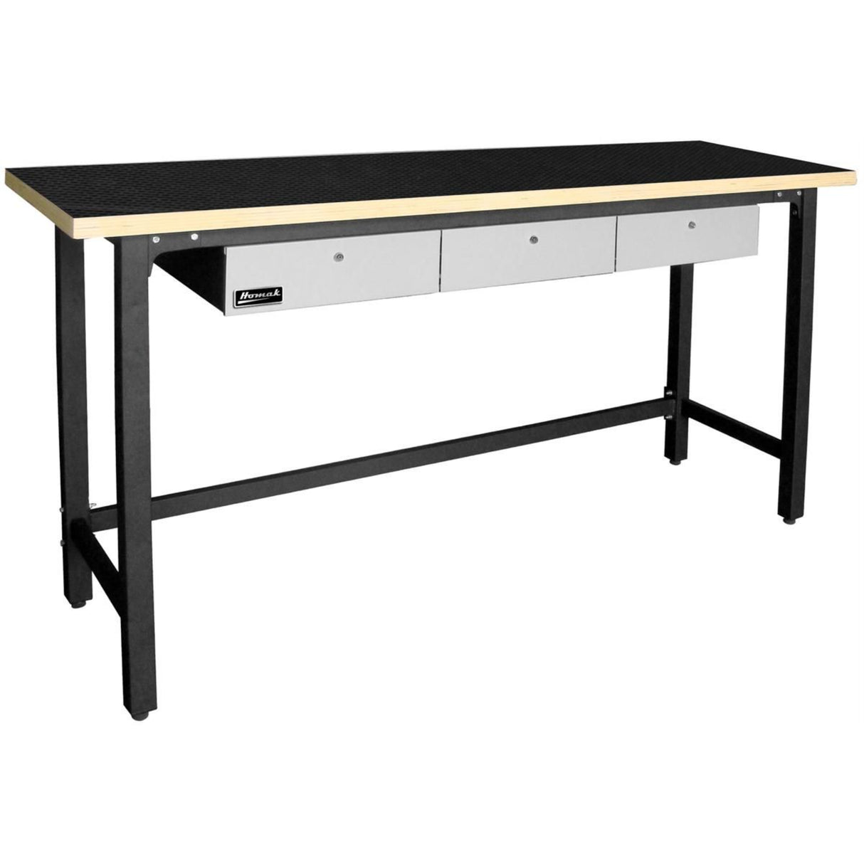 Homak 79" Steel Workbench with 3 Drawers & Wood Top — 1.5" Laminated Surface, 440 lb Frame