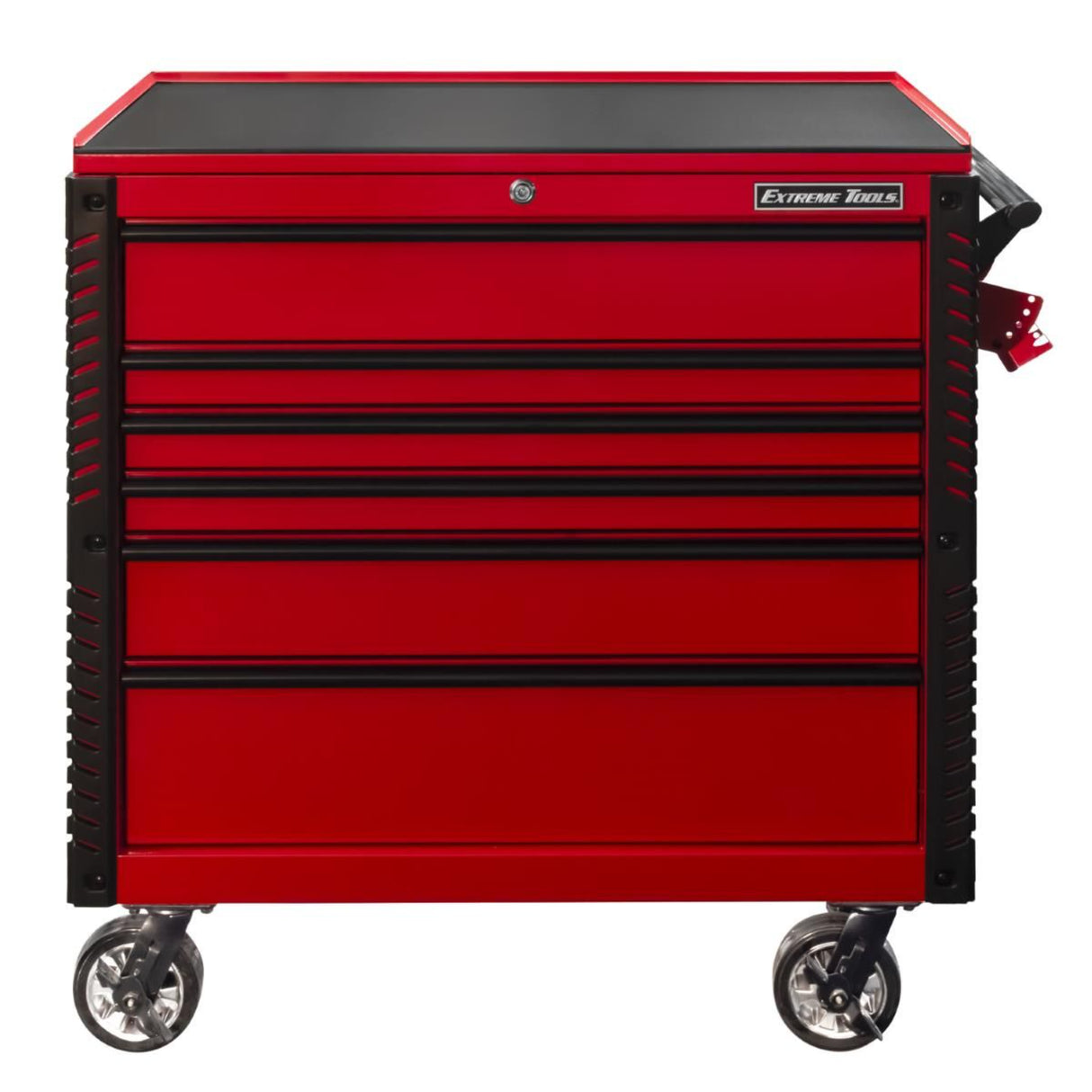 Extreme Tools 41in 6-Drawer Flip Top Deluxe Tool Cart with Bumpers, Red/Black