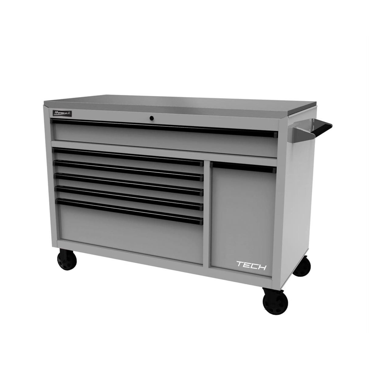 Homak 54" TECH 7-Drawer Rolling Workstation — Power Tool Drawer, Stainless Top, 520 lb Casters