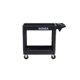 SUNEX Standard Heavy-Duty 2-Shelf Utility Cart, Polypropylene, 500 lb Capacity