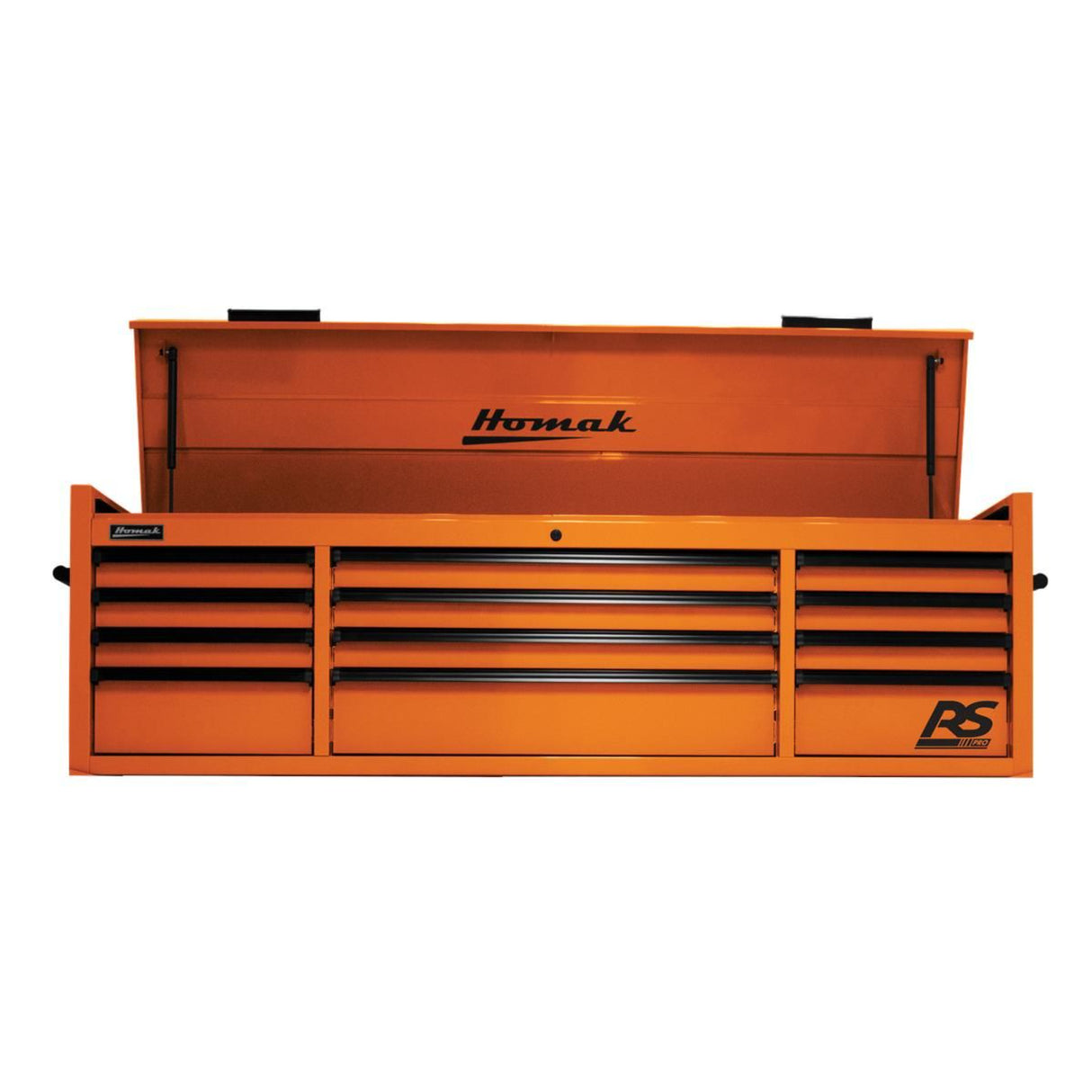 Homak 72" RS Pro 12-Drawer Top Chest — 24" Depth, 100 lb Slides, 3-Outlet Top Till