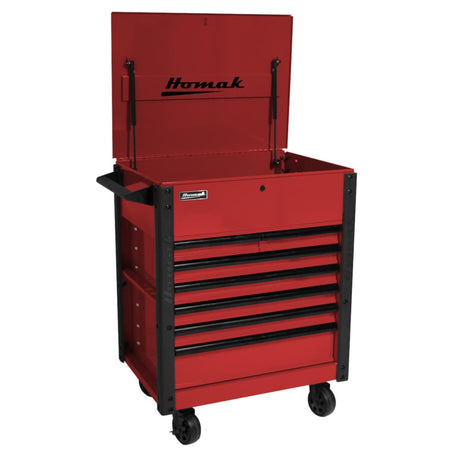 Homak 35" Pro Series 7-Drawer Flip-Top Service Cart — 100 lb Slides, Lockable Lid, Slotted Sides
