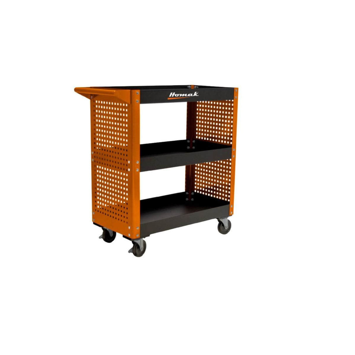 Homak 30" 3-Tier Service Cart with Toolboard Sides — 19-Gauge Steel, 400+ lb Capacity