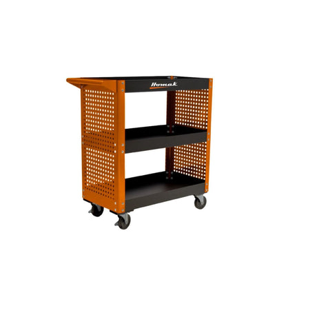 Homak 30" 3-Tier Service Cart with Toolboard Sides — 19-Gauge Steel, 400+ lb Capacity