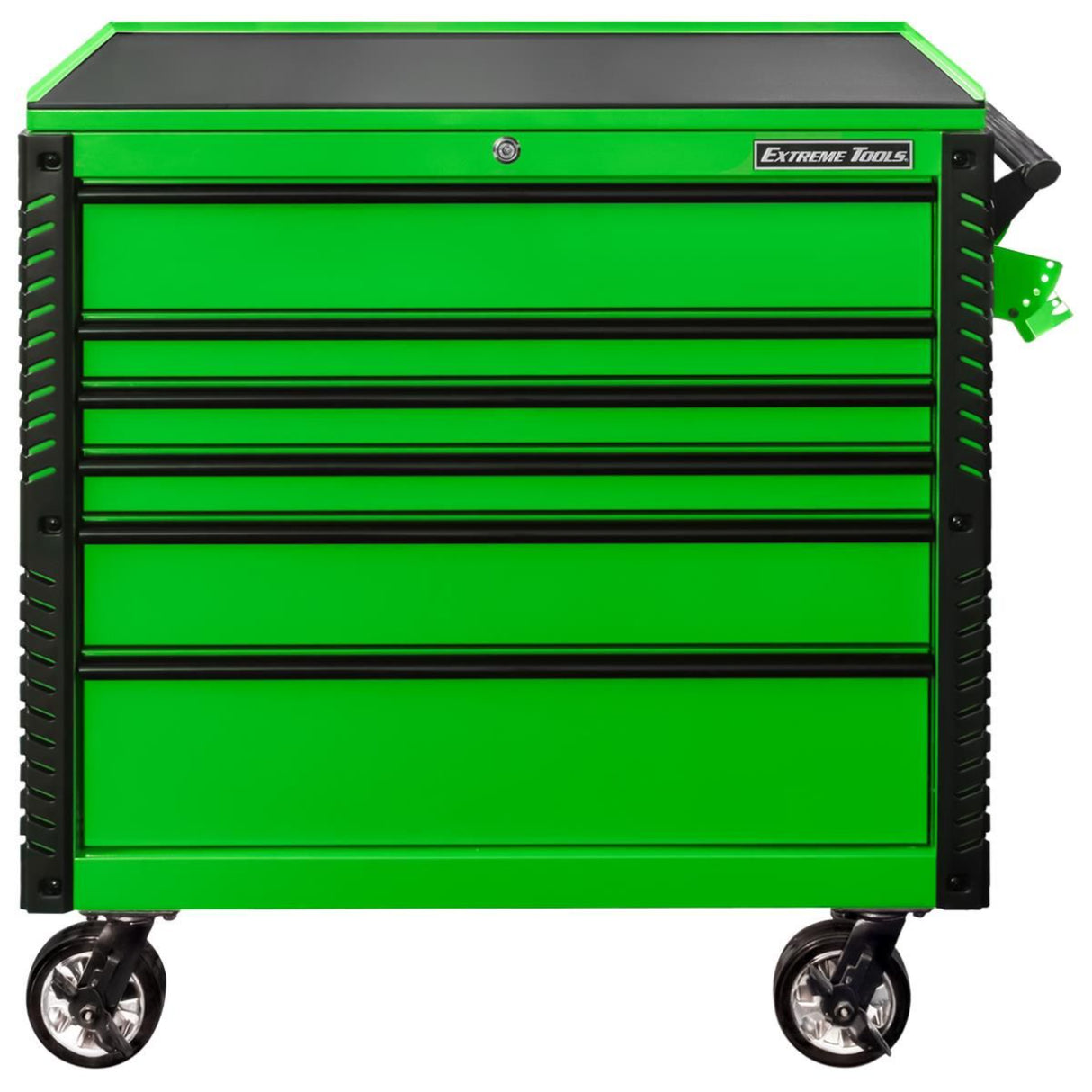 Extreme Tools 41in 6-Drawer Flip Top Deluxe Tool Cart with Bumpers, Green/Black