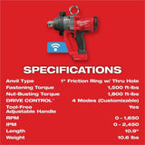 Milwaukee M18 FUEL 1inch High Torque Impact Wrench with ONE-KEY Kit