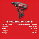 Milwaukee M12 Cordless Li-Ion Screwdriver (Bare Tool)