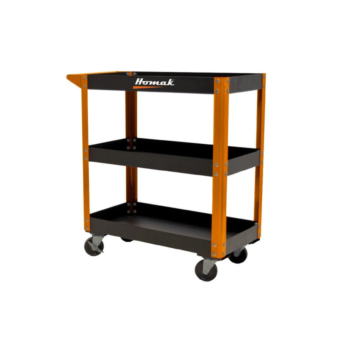 Homak 30" 3-Tier Service Cart — 19-Gauge Steel, 400+ lb Capacity, Orange/Black