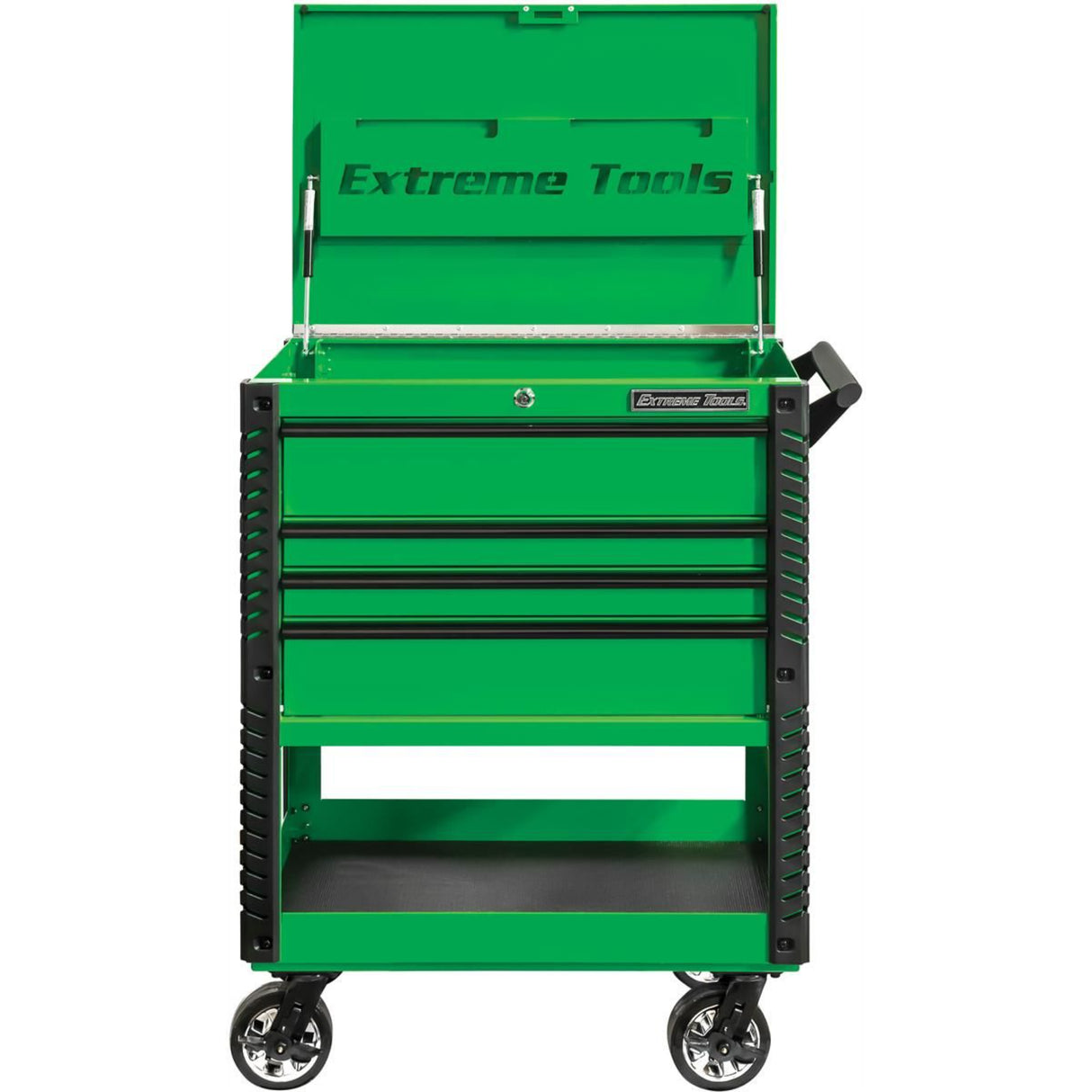Extreme Tools 33in 4-Drawer Deluxe Tool Cart with Bumpers, Green/Black