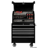 Extreme Tools PWS Series 41in Portable Workstation & 6-Drawer Roller Cabinet Combo, Textured Black/Chrome
