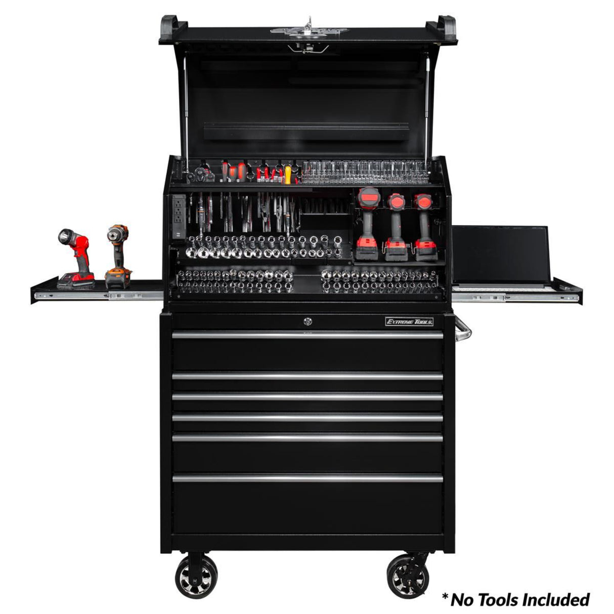 Extreme Tools PWS Series 41in Portable Workstation & 6-Drawer Roller Cabinet Combo, Textured Black